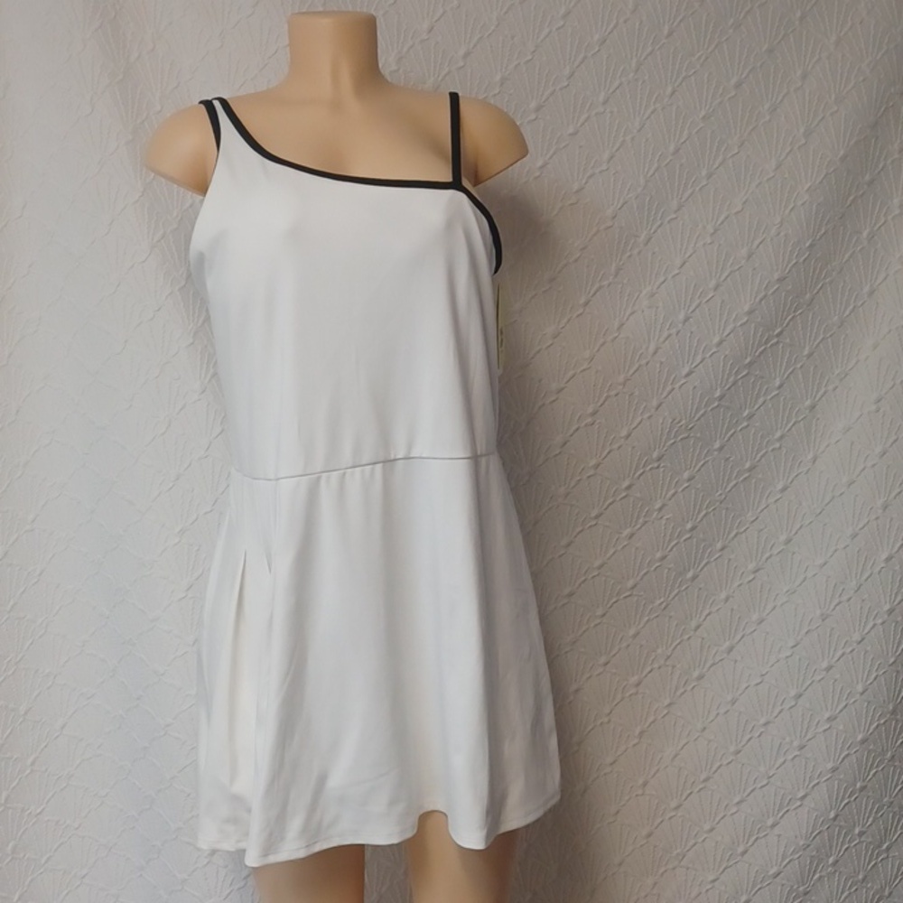 All In Motion White and Black Asymmetrical Tank Top